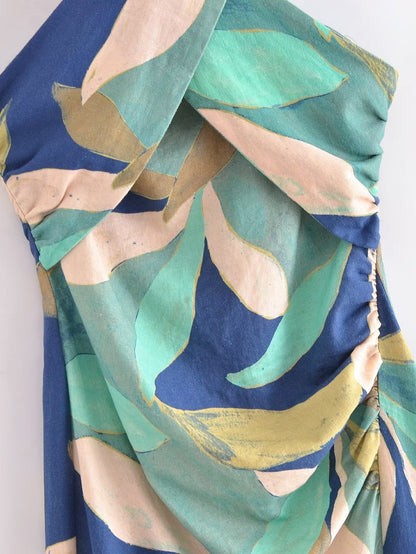 Summer Women Clothing Linen Blended Printed Midi Dress Dress by Ragazza