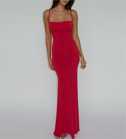 Spring Summer Women Clothing Sexy Slim Fit Backless Strap Solid Color Dress for Women by Ragazza