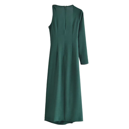 Women Elegant Tint Metal Ornament Asymmetric Dress by Ragazza