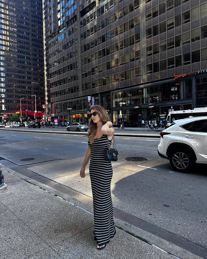 Striped Vest Contrast Color Beach Vacation Sexy Dress Knitted Sunken Stripe Maxi Dress Summer Women by Ragazza
