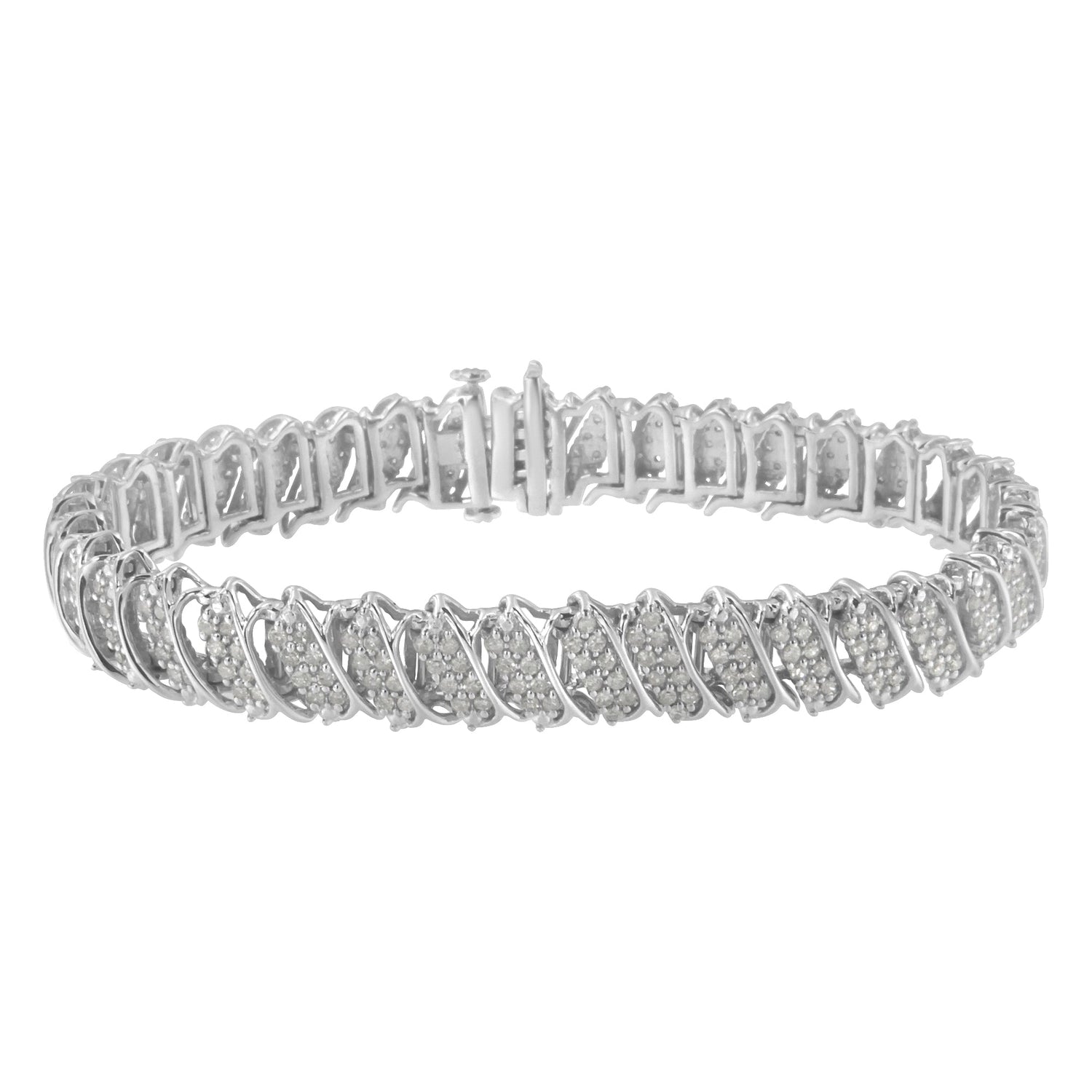 .925 Sterling Silver 3.0 Cttw Diamond Multi Row Cluster Slanted Wave Link 7-Â¼â€ Tennis Bracelet (I-J Color, I2-I3 Clarity) by Bids.com