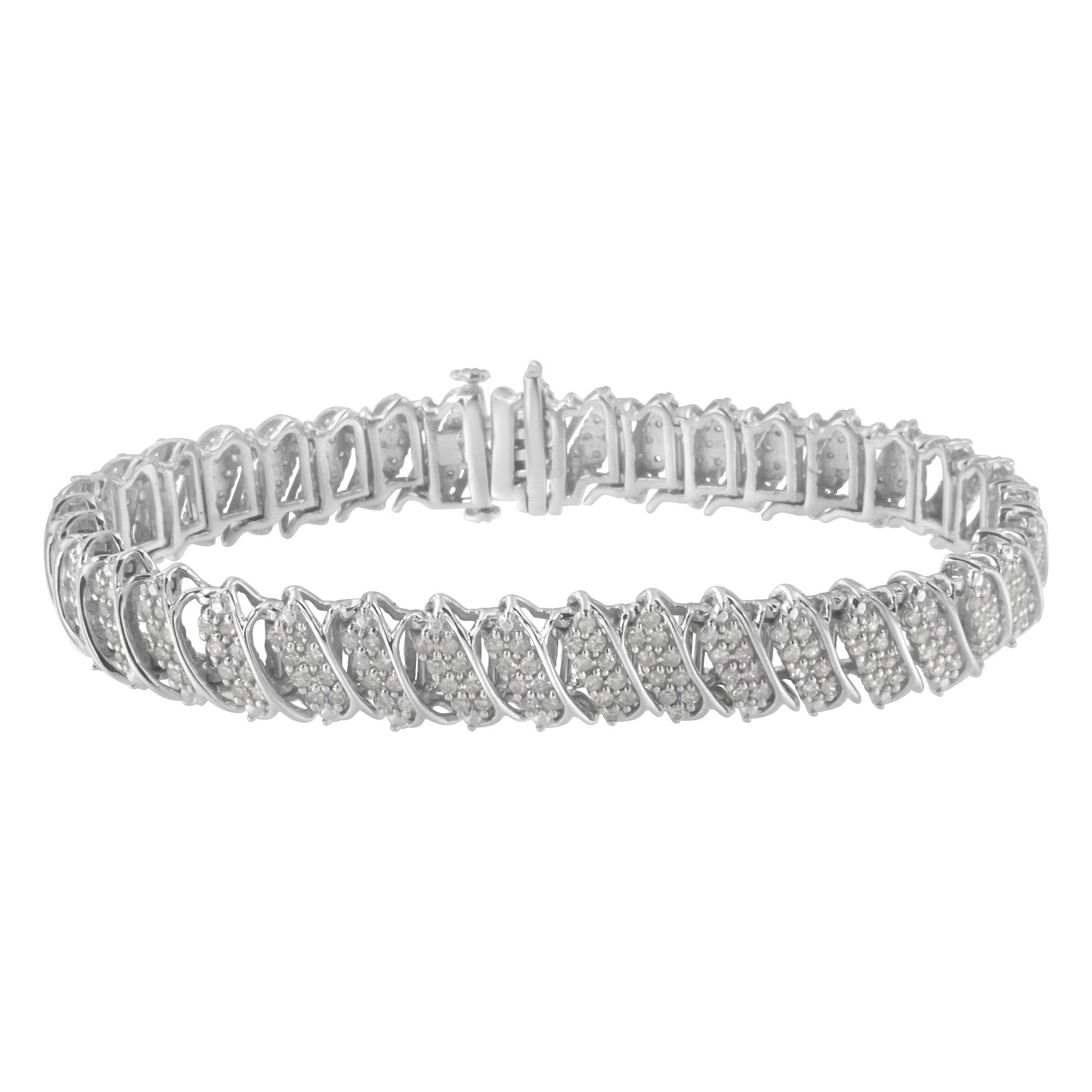 .925 Sterling Silver 3.0 Cttw Diamond Multi Row Cluster Slanted Wave Link 7-Â¼â€ Tennis Bracelet (I-J Color, I2-I3 Clarity) by Bids.com