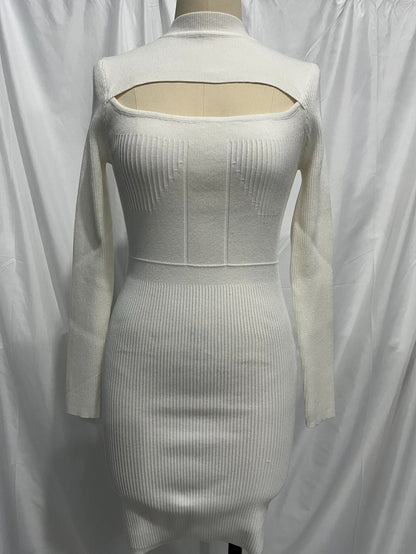 Long Sleeve Knitted Dress Autumn Winter Hollow Out Cutout Sexy Skinny Short Dress by Ragazza