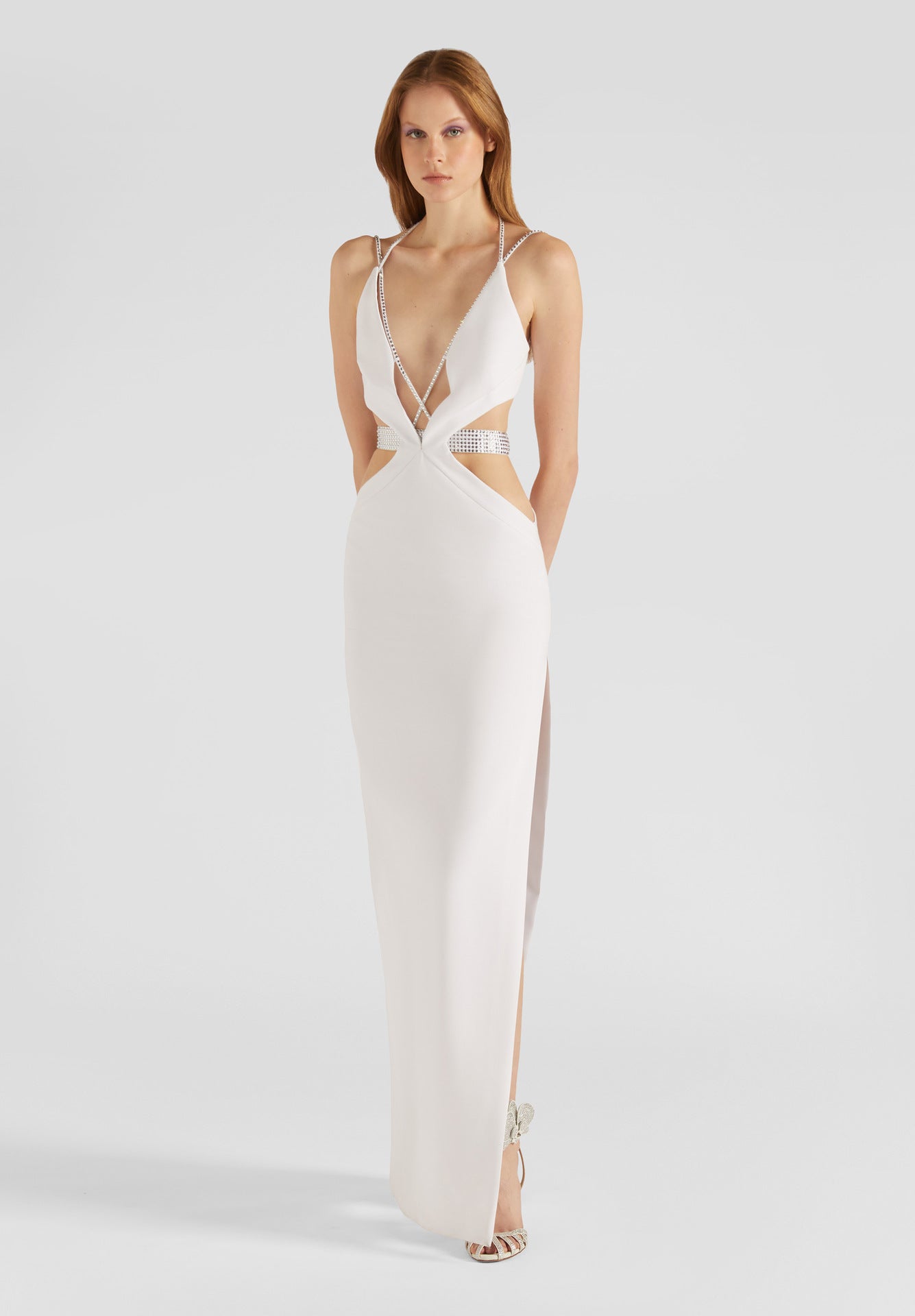 White Rhinestone Hollow Out Cutout out Dress Camisole Backless Maxi Dress Dress Slim Bandage by Ragazza
