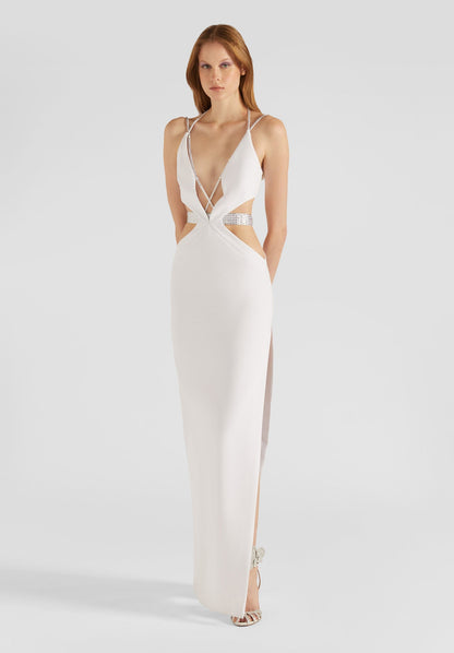 White Rhinestone Hollow Out Cutout out Dress Camisole Backless Maxi Dress Dress Slim Bandage by Ragazza