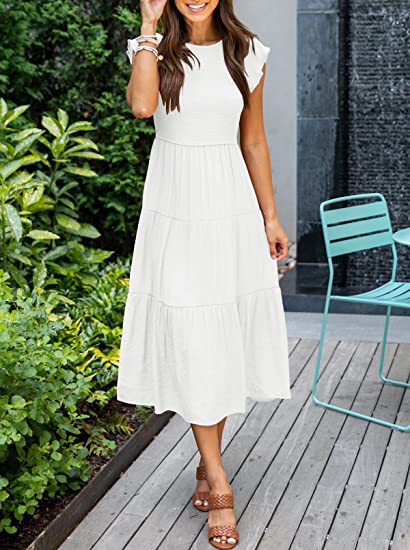 Women Clothing Popular Pinfei Flounced Sleeve Pleating Layered Short Sleeve Large Swing Dress by Ragazza