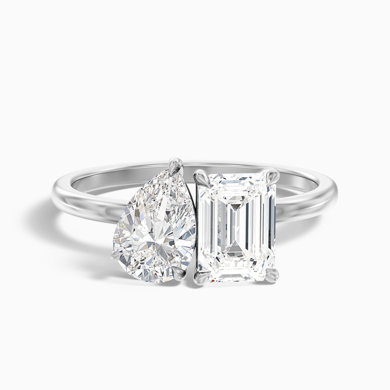 Flora Toi Et Moi Ring in 925 Sterling Silver With Pear and Emerald Two Stone Moissanite Diamond (1 Ct. Tw.)