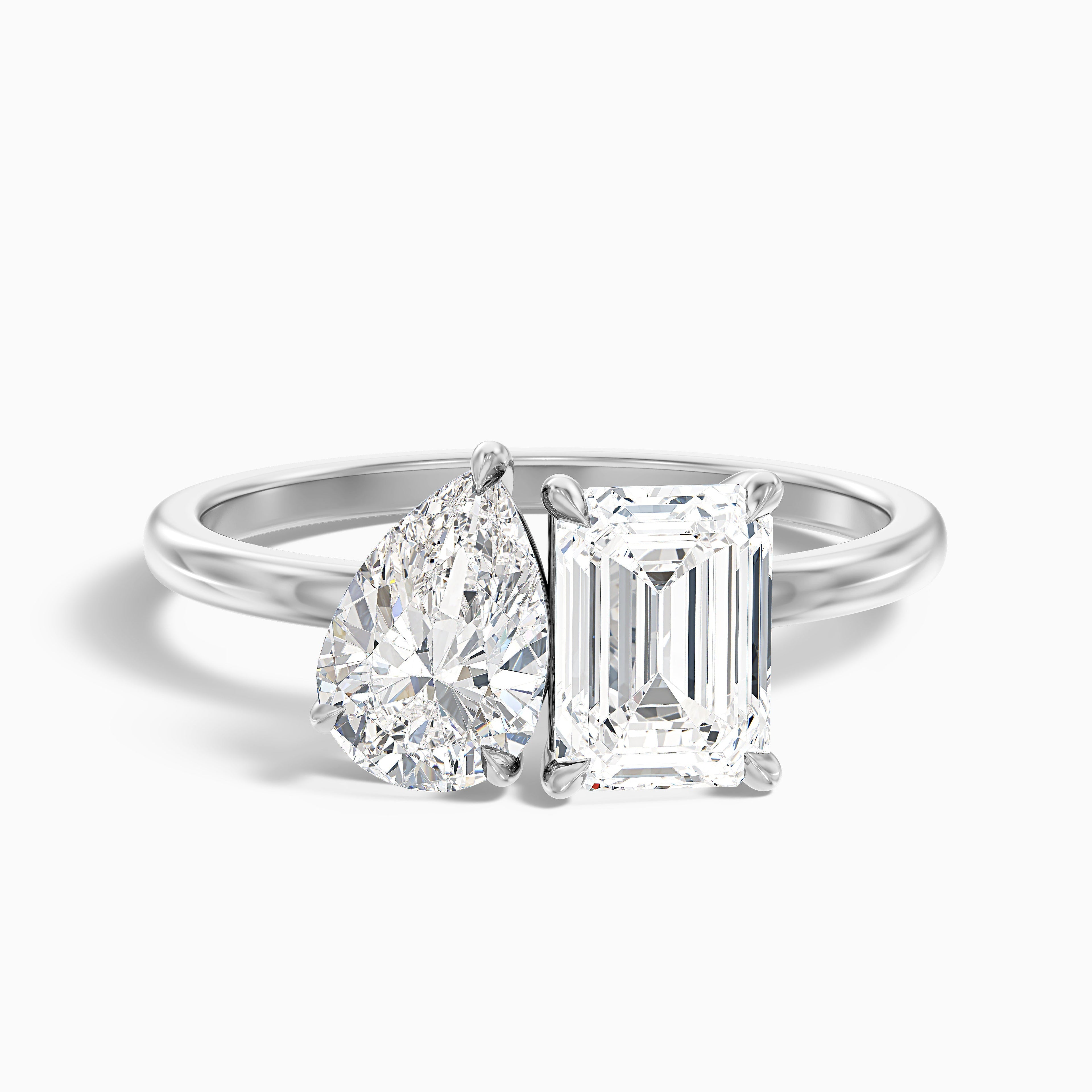 Flora Toi Et Moi Ring in 18k White Gold With Pear and Emerald Two Stone Moissanite Diamond (5 Ct. Tw.)