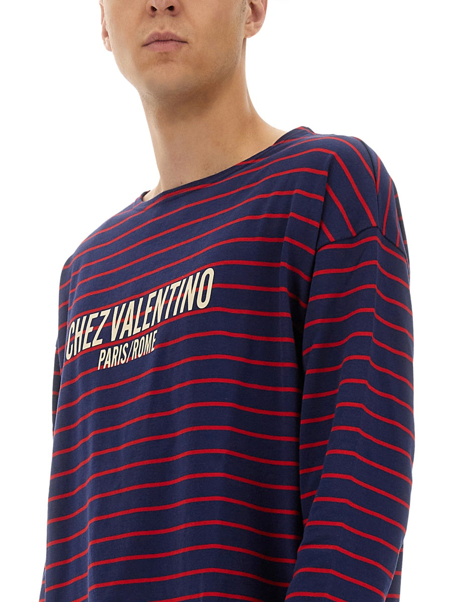 Valentino Men Long Sleeve T-Shirt With "Chez Valentino" Print by Luosophy