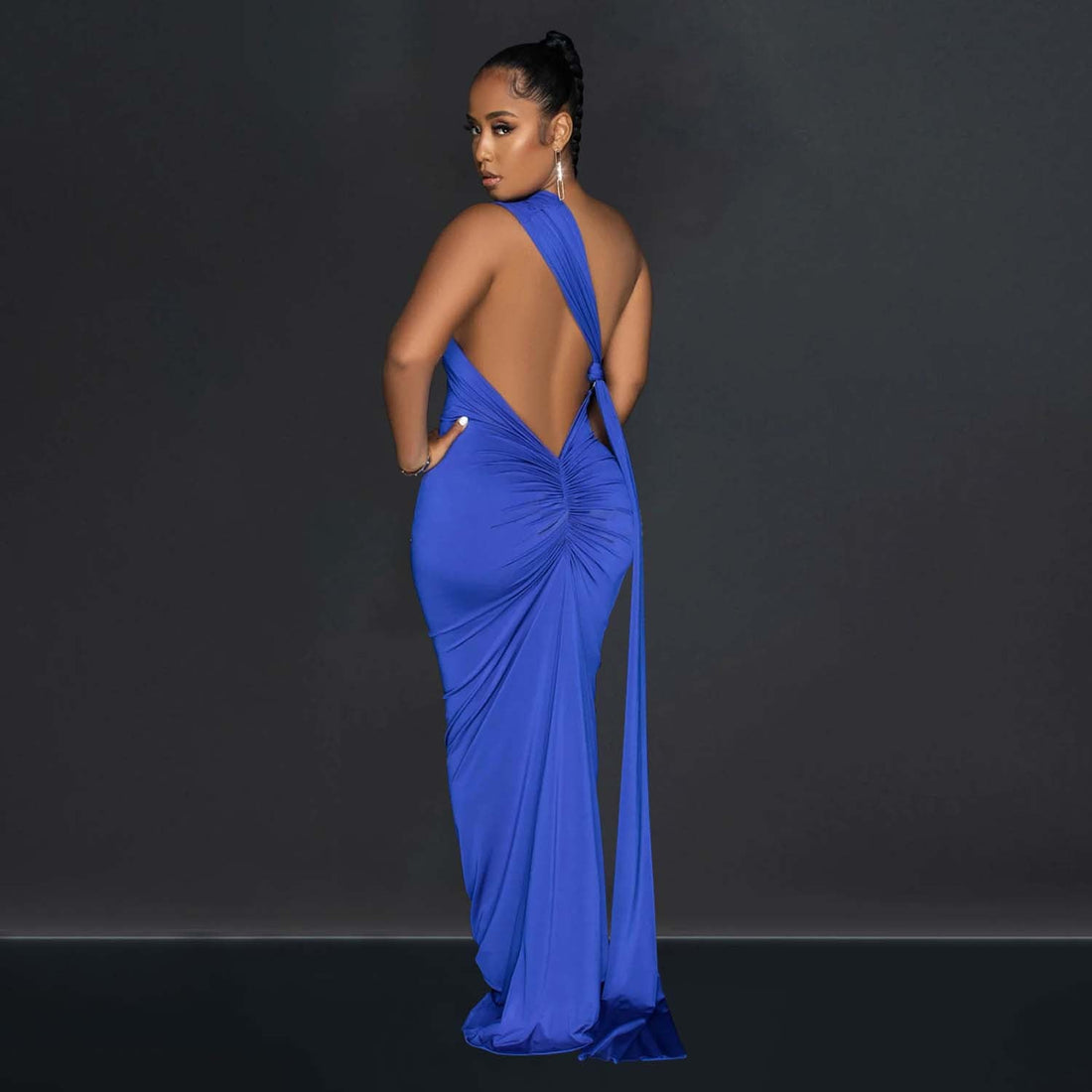 Women Wear Solid Color Backless Pleated Irregular Asymmetric Maxi Dress Women by Ragazza