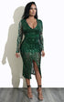 Sexy Deep V Plunge Plunge Split Sequin Long Sleeve Dress Nightclub by Ragazza