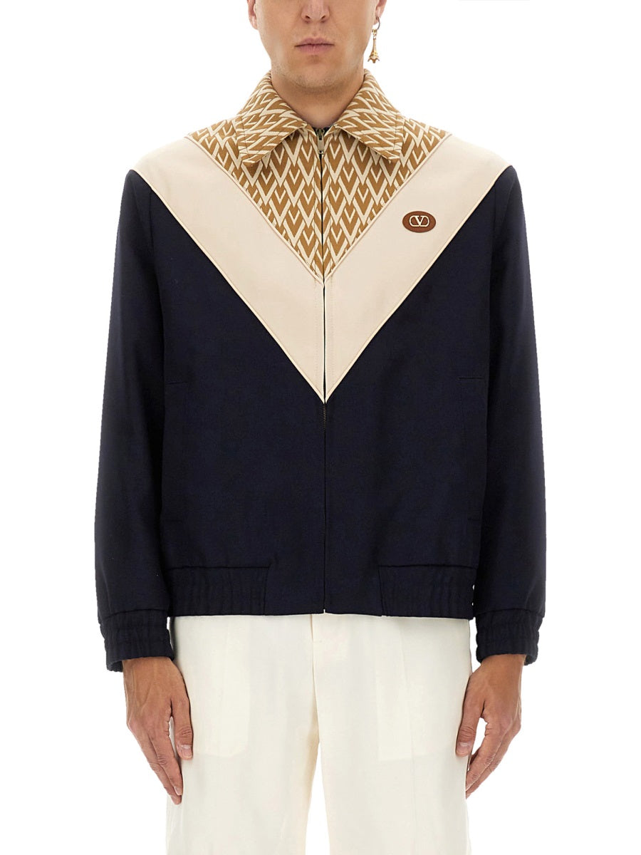 Valentino Men Wool Bomber Jacket With Print Toute La V by Luosophy
