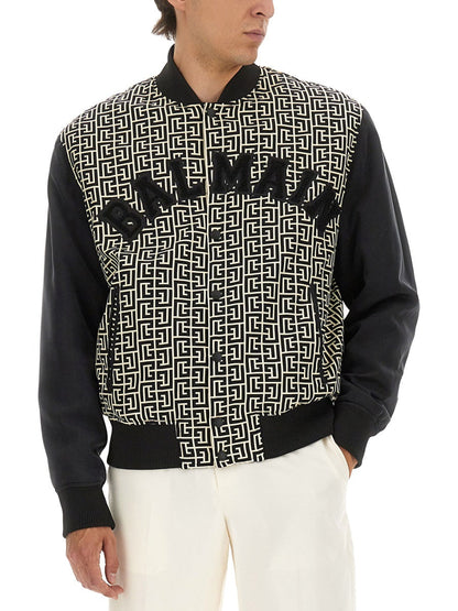 Balmain Men Monogrammed Varsity Jacket With Patches by Luosophy