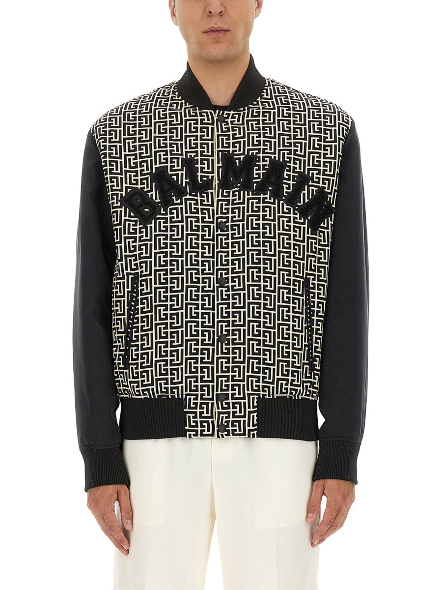 Balmain Men Monogrammed Varsity Jacket With Patches by Luosophy