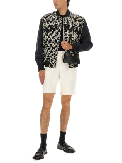 Balmain Men Monogrammed Varsity Jacket With Patches by Luosophy