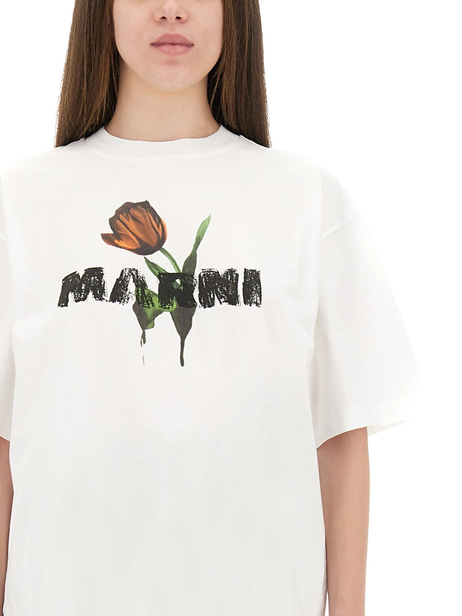 Marni Women White Cotton T-Shirt With Tulip Print by Luosophy
