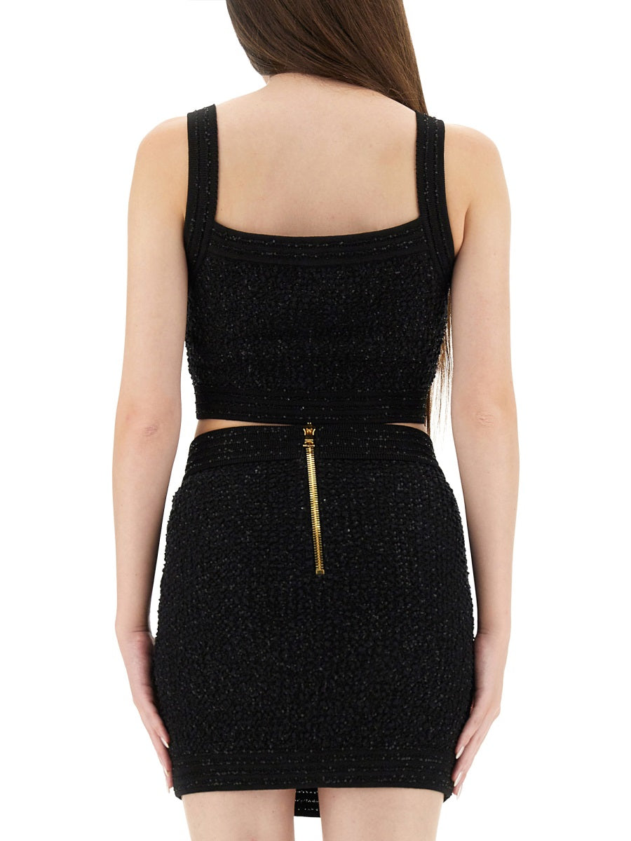 Balmain Women Tweed Crop Top by Luosophy