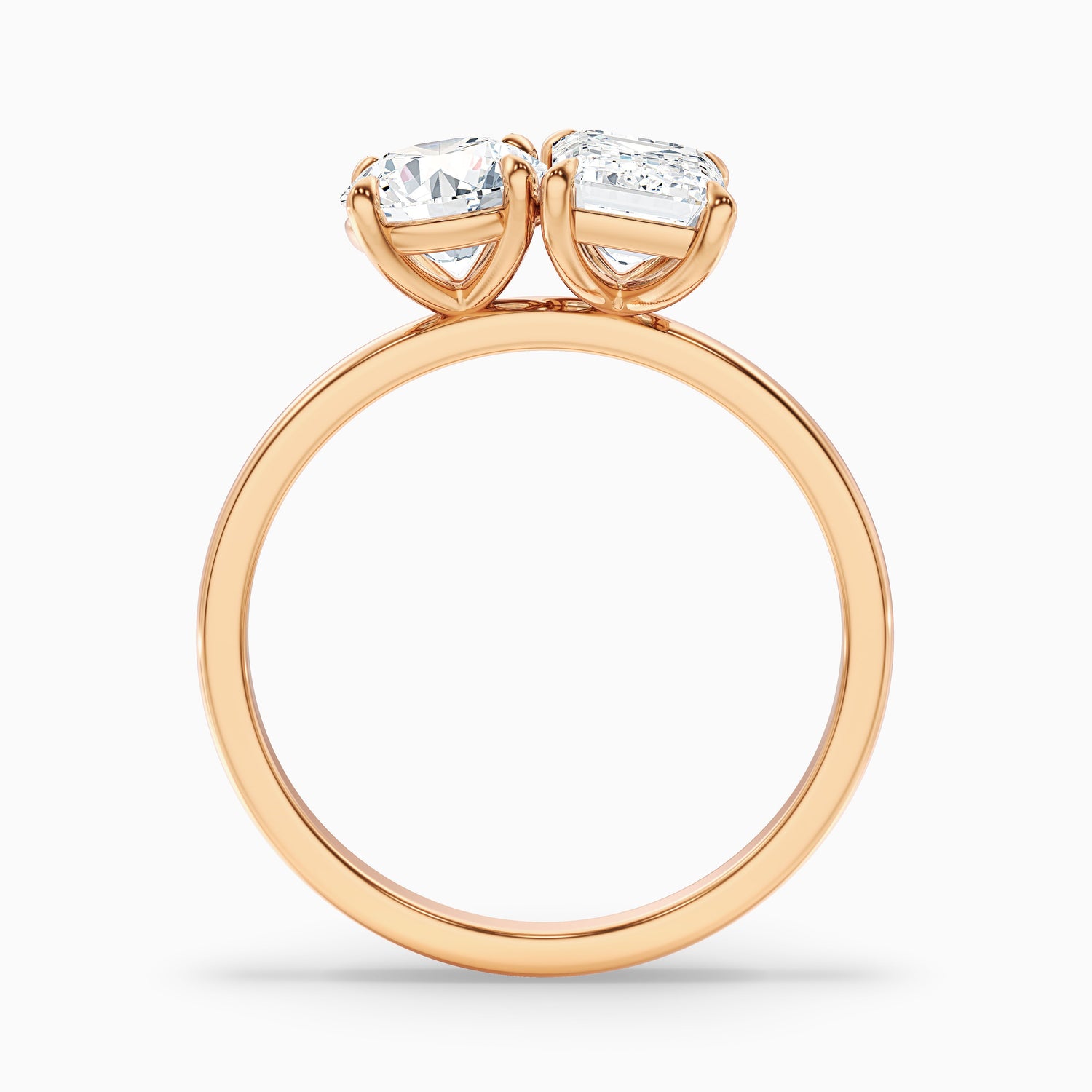 Faye Toi Et Moi Engagement Ring in 18k Yellow Gold With Round and Emerald Two Stone Moissanite Diamond (5 Ct. Tw.)