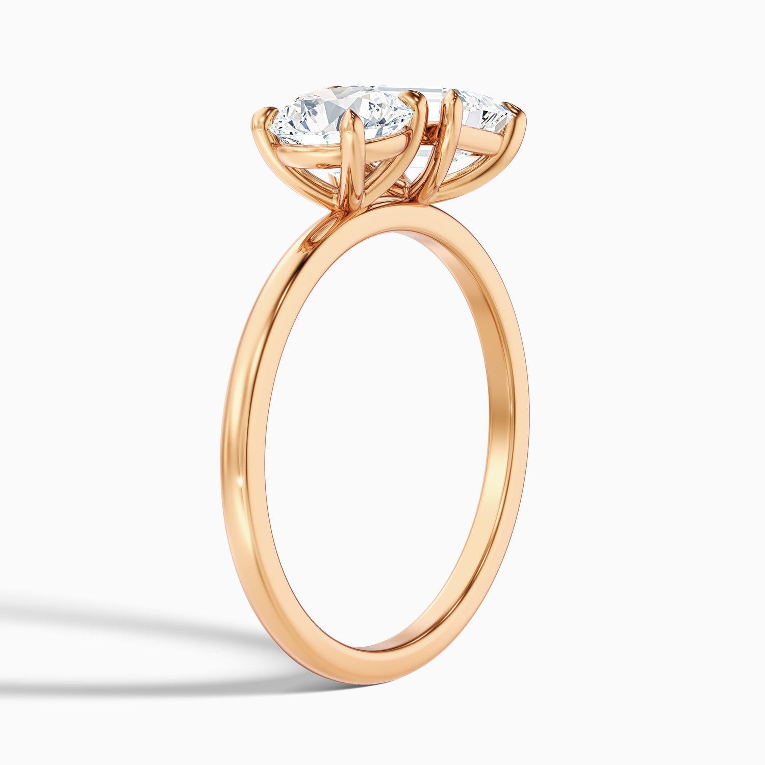 Faye Toi Et Moi Engagement Ring in 14k Rose Gold With Round and Emerald Two Stone Moissanite Diamond (1.5 Ct. Tw.)  DestGlow