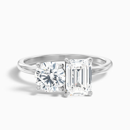 Faye Toi Et Moi Engagement Ring in 18k Rose Gold With Round and Emerald Two Stone Moissanite Diamond (4.5 Ct. Tw.)  DestGlow