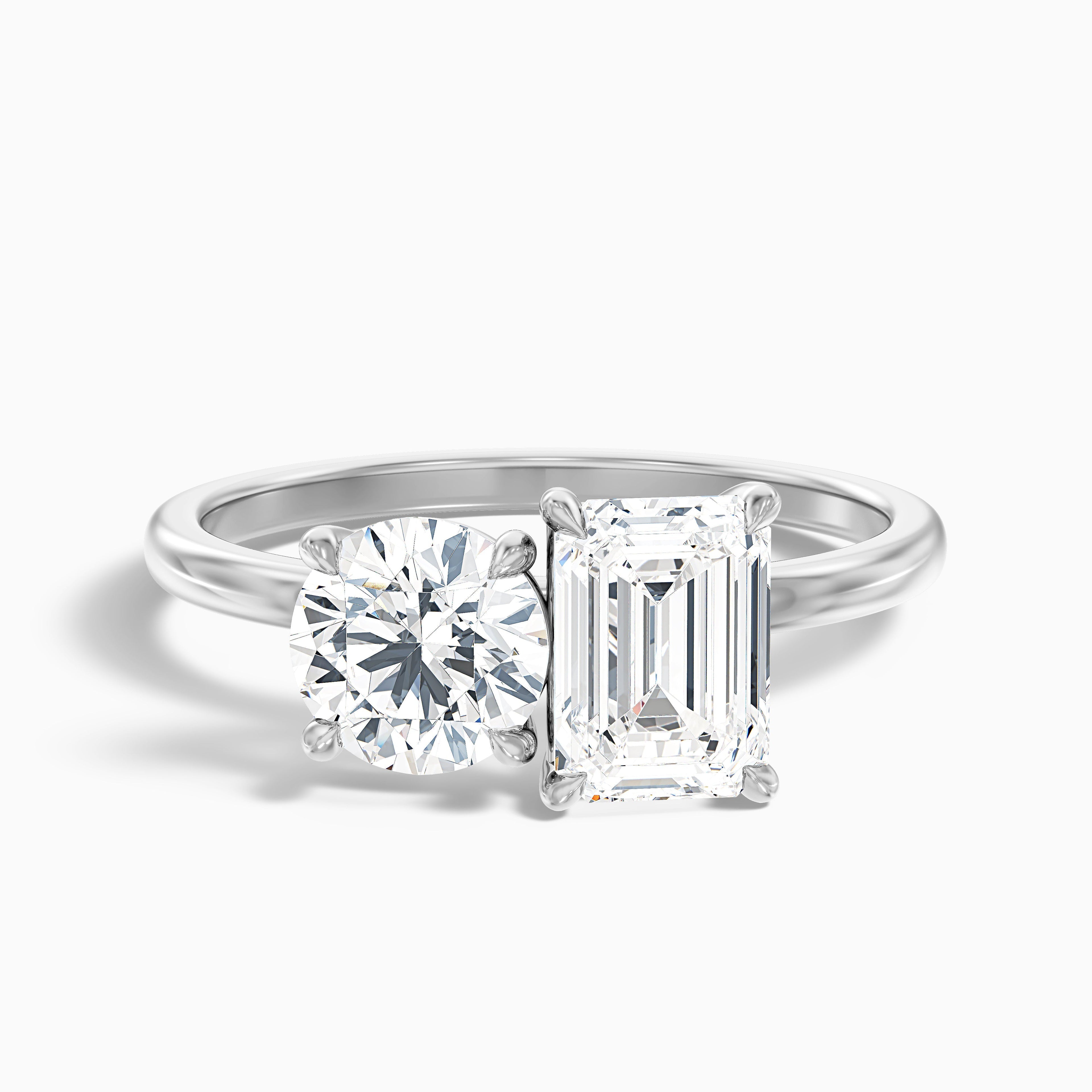 Faye Toi Et Moi Engagement Ring in 10k Yellow Gold With Round and Emerald Two Stone Moissanite Diamond (5 Ct. Tw.)  DestGlow
