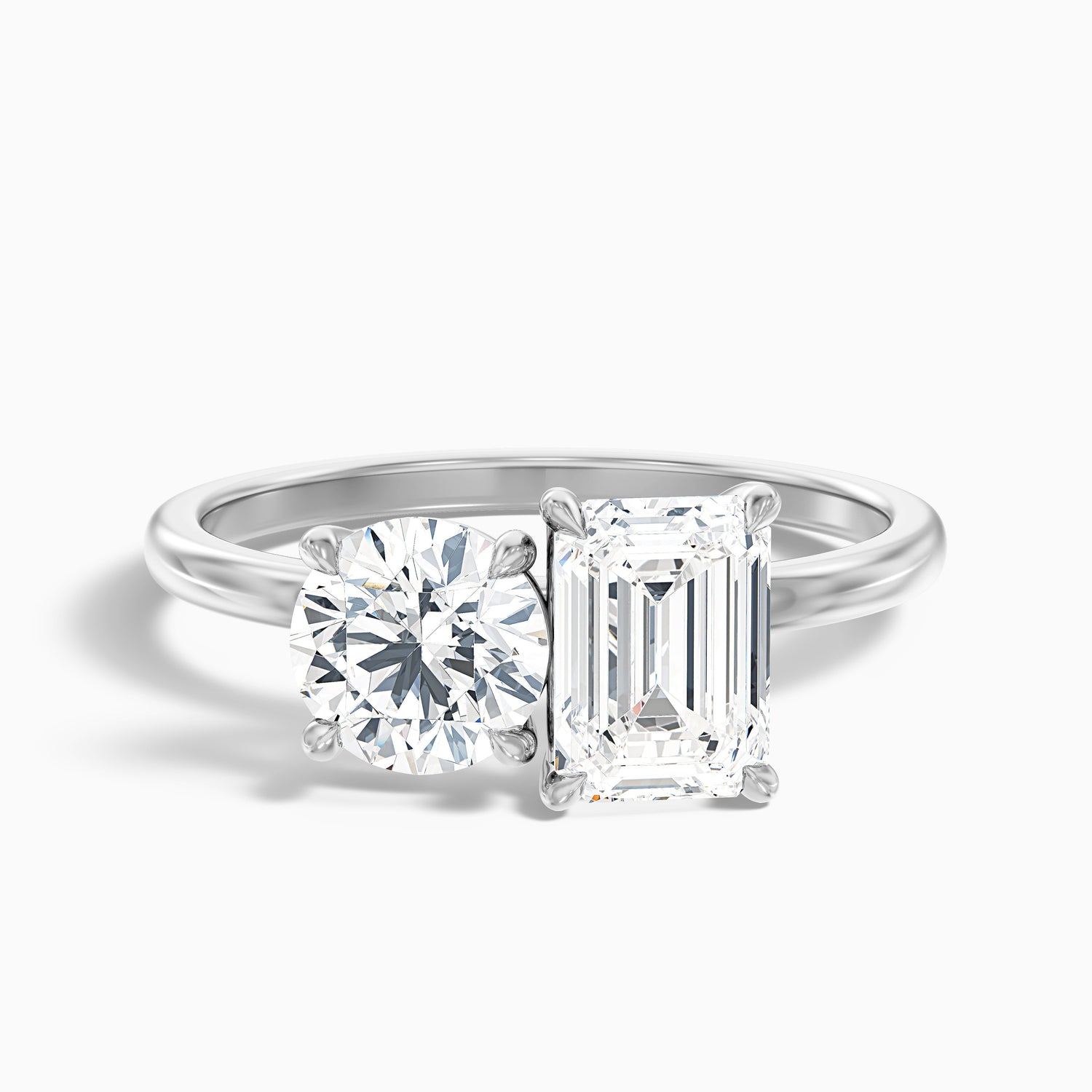 Mary Toi Et Moi Engagement Ring in 14k Yellow Gold With Round and Emerald Two Stone Lab Grown Diamond (2 Ct. Tw.)