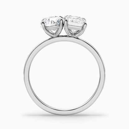 Mary Toi Et Moi Engagement Ring in 925 Sterling Silver With Round and Emerald Two Stone Lab Grown Diamond (3 Ct. Tw.)