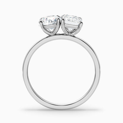 Faye Toi Et Moi Engagement Ring in 18k Yellow Gold With Round and Emerald Two Stone Moissanite Diamond (5 Ct. Tw.)