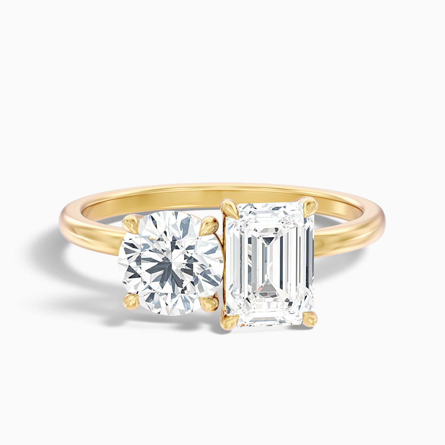Faye Toi Et Moi Engagement Ring in 14k White Gold With Round and Emerald Two Stone Moissanite Diamond (3 Ct. Tw.)  DestGlow