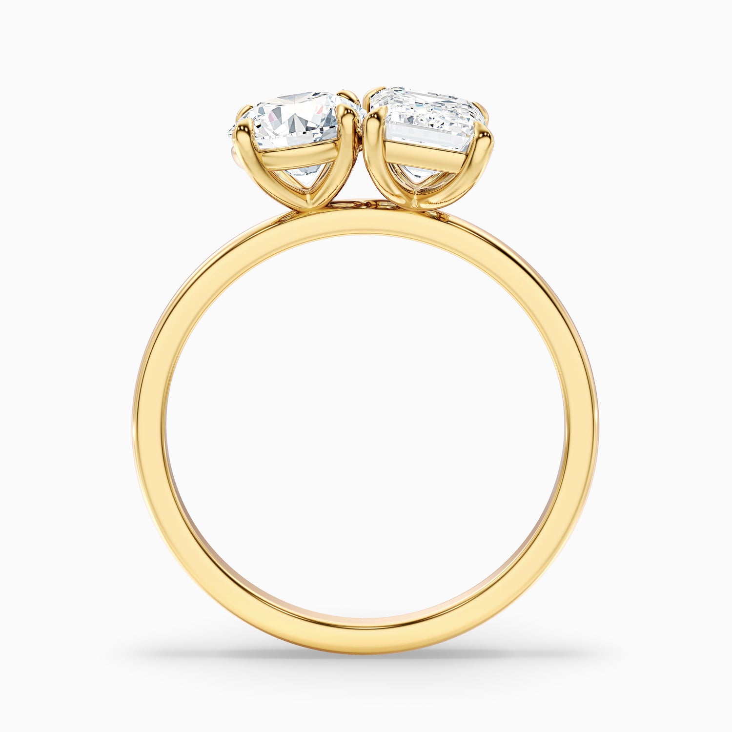 Faye Toi Et Moi Engagement Ring in 18k Yellow Gold With Round and Emerald Two Stone Moissanite Diamond (5 Ct. Tw.)