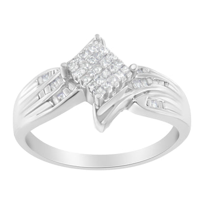 10K White Gold 1/3 Cttw Princess and Baguette Cut Diamond Bypass Style Cocktail Ring (I-J Color, I1-I2 Clarity) - Size 4 by Bids.com