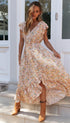 Summer Popular V neck Printing Dress Single Breasted Irregular Asymmetric Cinched Self Tie Dress by Ragazza