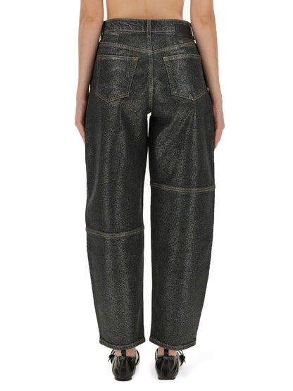 Ganni Women "Stary" Jeans In Sparkling Foil by Luosophy