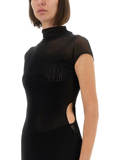 Jean Paul Gaultier Women Mesh Dress With Flocked Logo by Luosophy