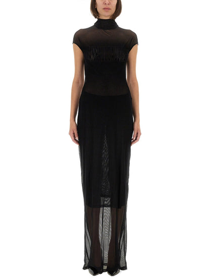 Jean Paul Gaultier Women Mesh Dress With Flocked Logo by Luosophy