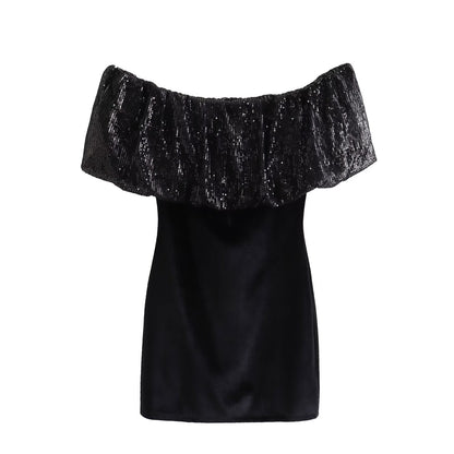 Winter Women Clothing Beads Decoration Velvet Mini Dress by Ragazza