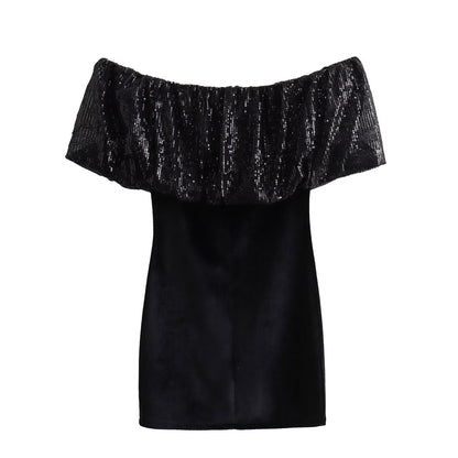 Winter Women Clothing Beads Decoration Velvet Mini Dress by Ragazza