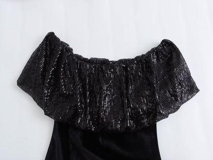 Winter Women Clothing Beads Decoration Velvet Mini Dress by Ragazza