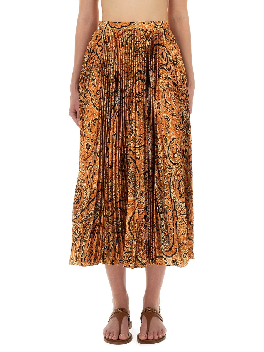 Etro Women Pleated Sablé Skirt With Print by Luosophy