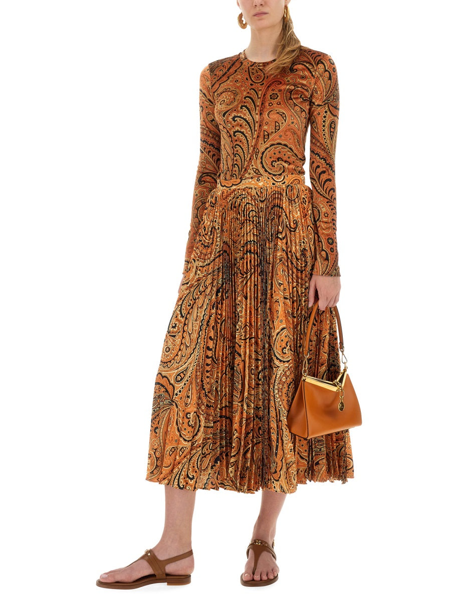 Etro Women Pleated Sablé Skirt With Print by Luosophy