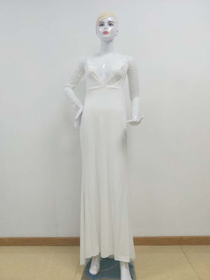 Autumn Women Clothing Off Shoulder Lace Long Sleeve Dress Mop Wedding Dress by Ragazza