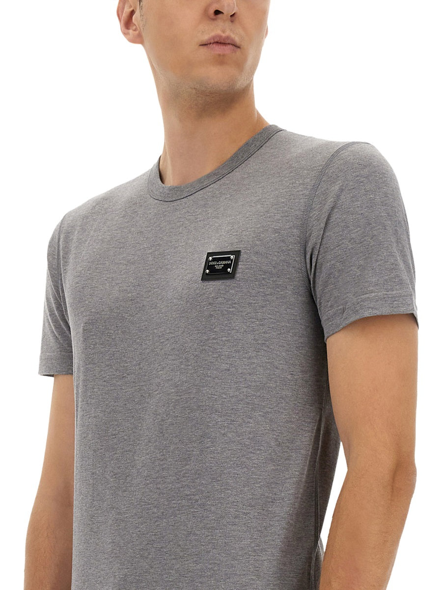 Dolce &amp; Gabbana Men Cotton T-Shirt With Logo Plaque by Luosophy