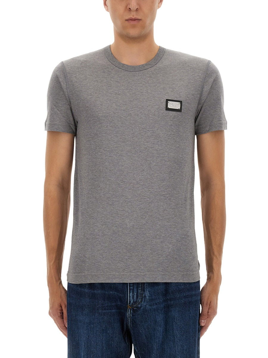 Dolce &amp; Gabbana Men Cotton T-Shirt With Logo Plaque by Luosophy