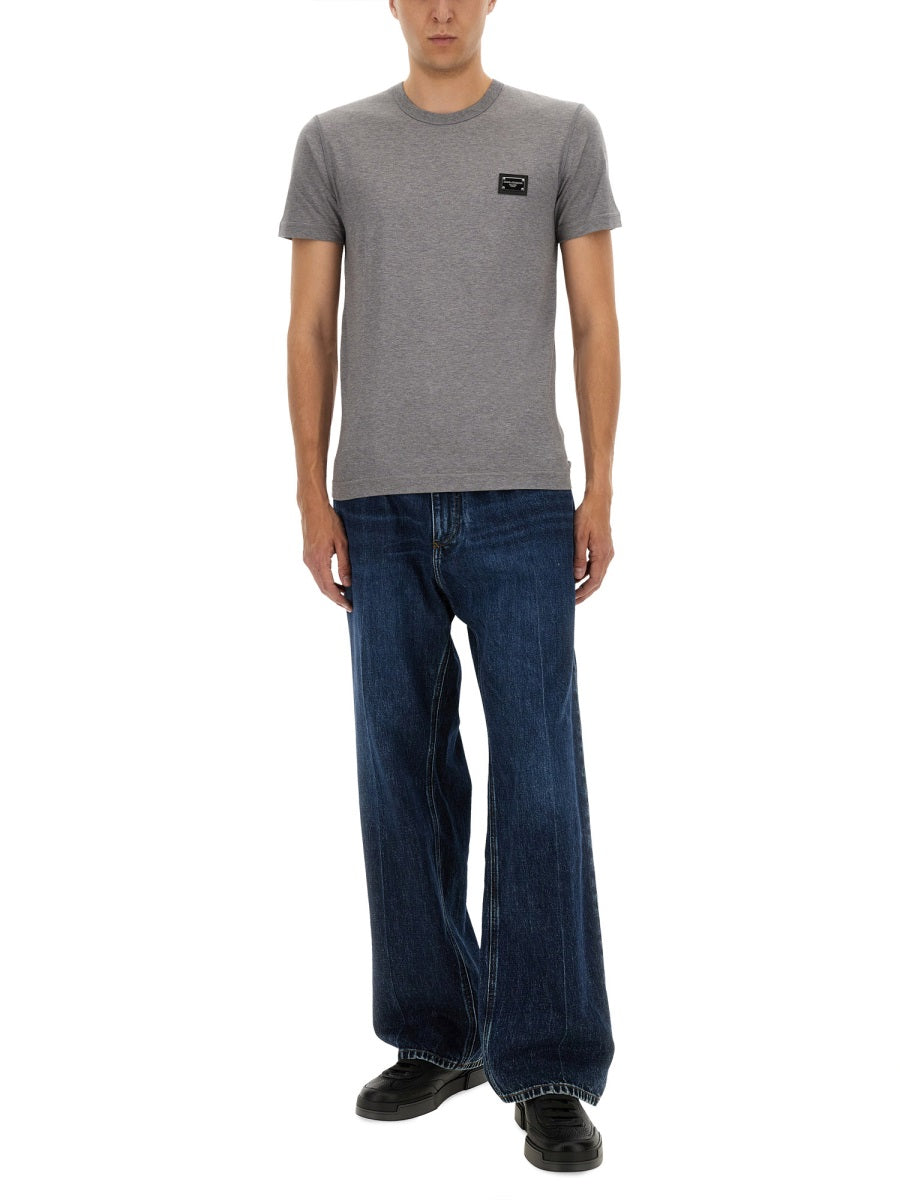 Dolce &amp; Gabbana Men Cotton T-Shirt With Logo Plaque by Luosophy