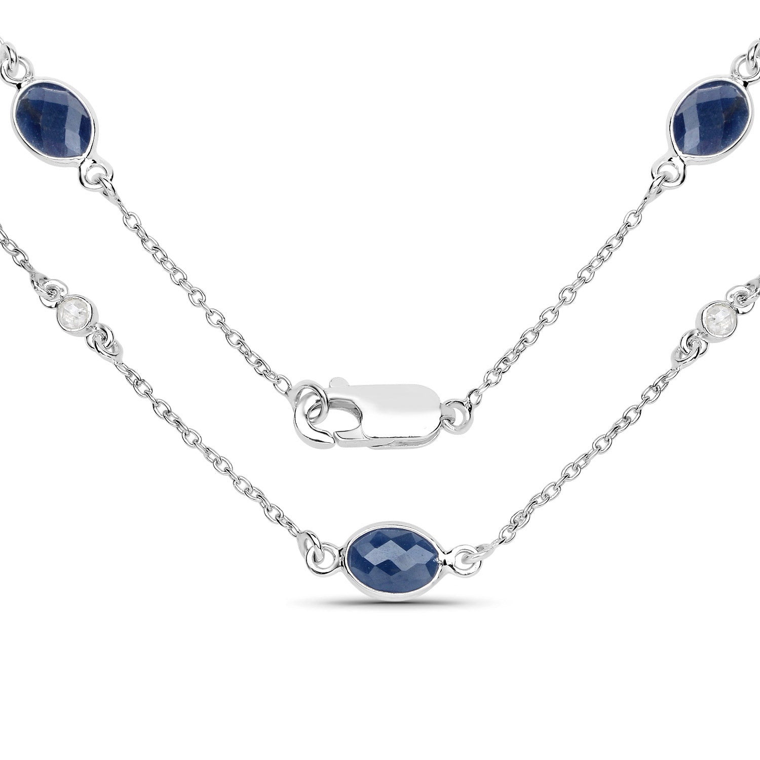 6.43 Carat Genuine Blue Sapphire and White Diamond .925 Sterling Silver Necklace by Bids.com
