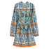 Winter Graceful Fashionable round Neck Long Sleeve Belt Printed Shirt Dress for Women by Ragazza