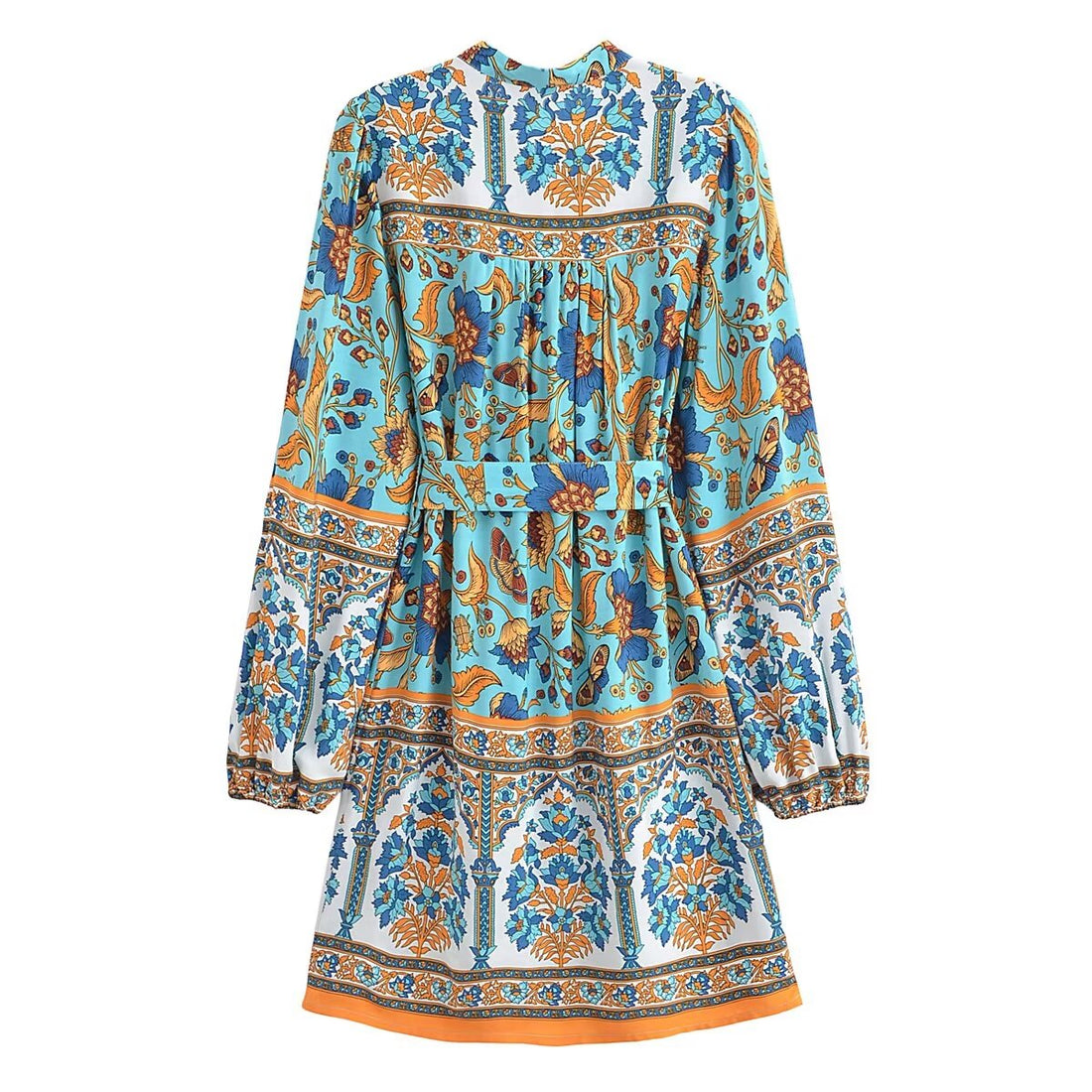 Winter Graceful Fashionable round Neck Long Sleeve Belt Printed Shirt Dress for Women by Ragazza