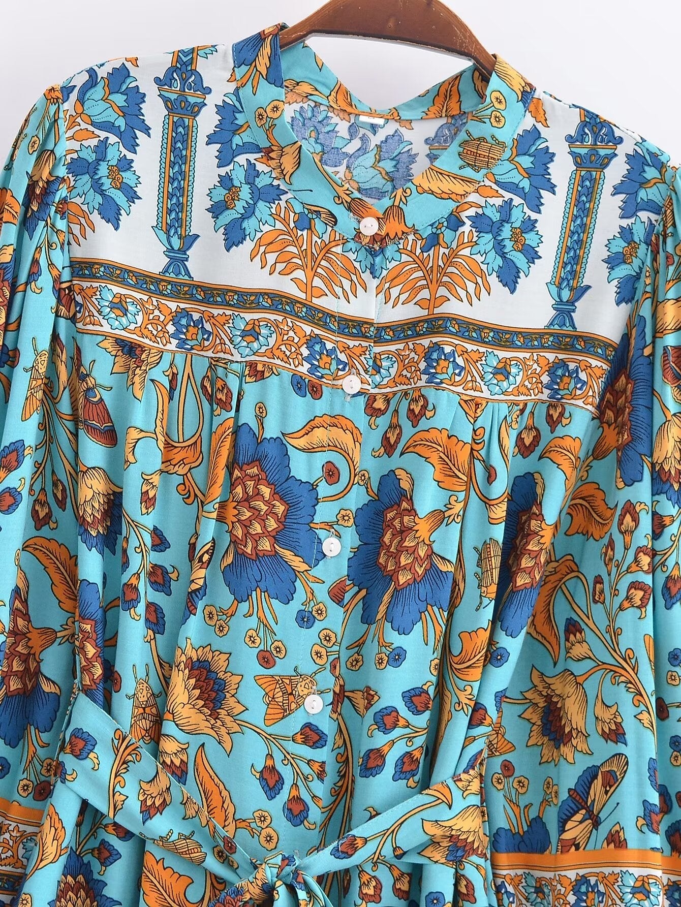 Winter Graceful Fashionable round Neck Long Sleeve Belt Printed Shirt Dress for Women by Ragazza