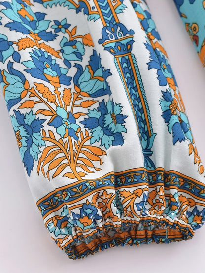 Winter Graceful Fashionable round Neck Long Sleeve Belt Printed Shirt Dress for Women by Ragazza