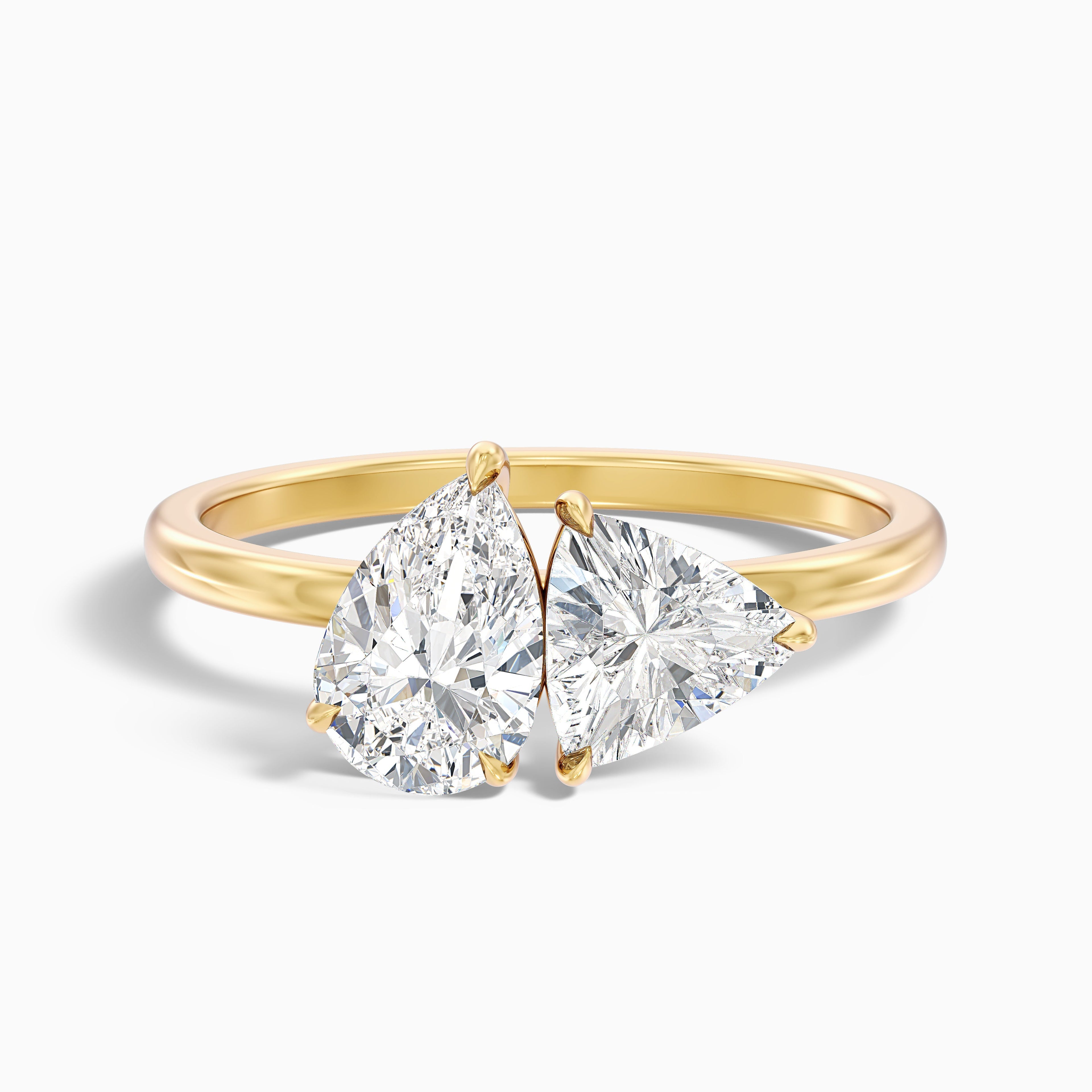 Olivia Toi Et Moi Engagement Ring in 18k Yellow Gold With Pear and Trillion Cut Two Stone Lab Grown Diamond (2 Ct. Tw.)  DestGlow